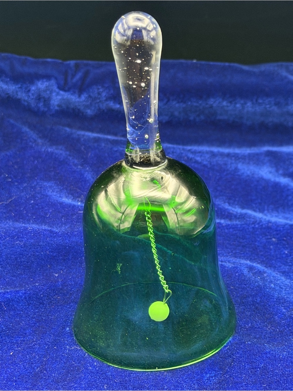Vintage Hand Blown Green Glass Hand Bell